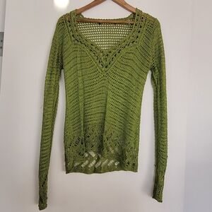 Green Crochet Knit Sweater